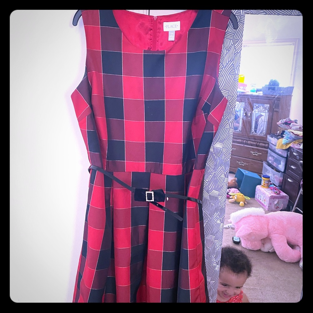 Christmas pattern no sleeve Midi dress w/belt L